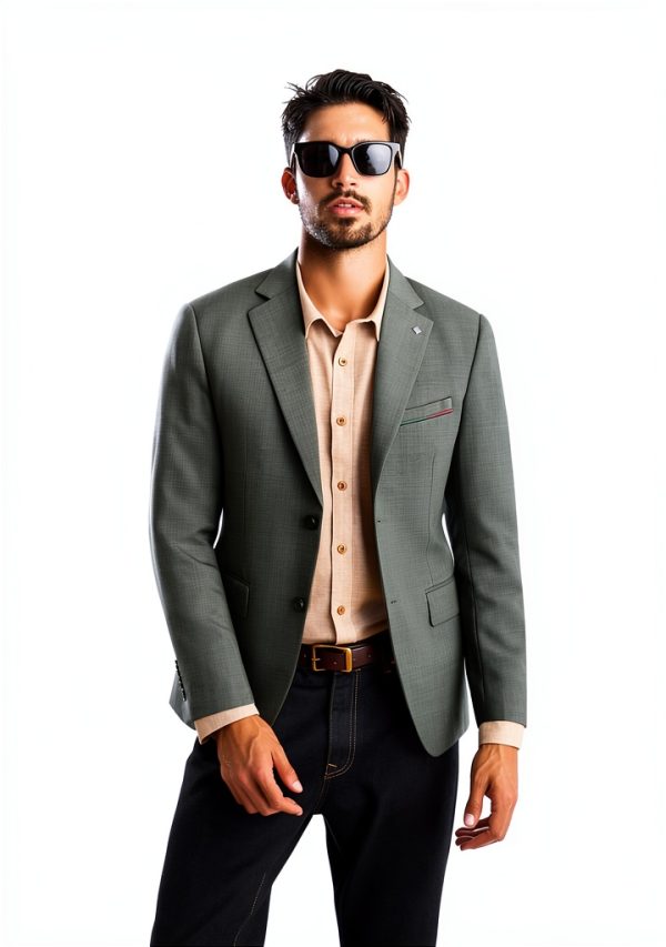Mens Blazer Lightweight Fabric Removable Brooch Black Olive-2