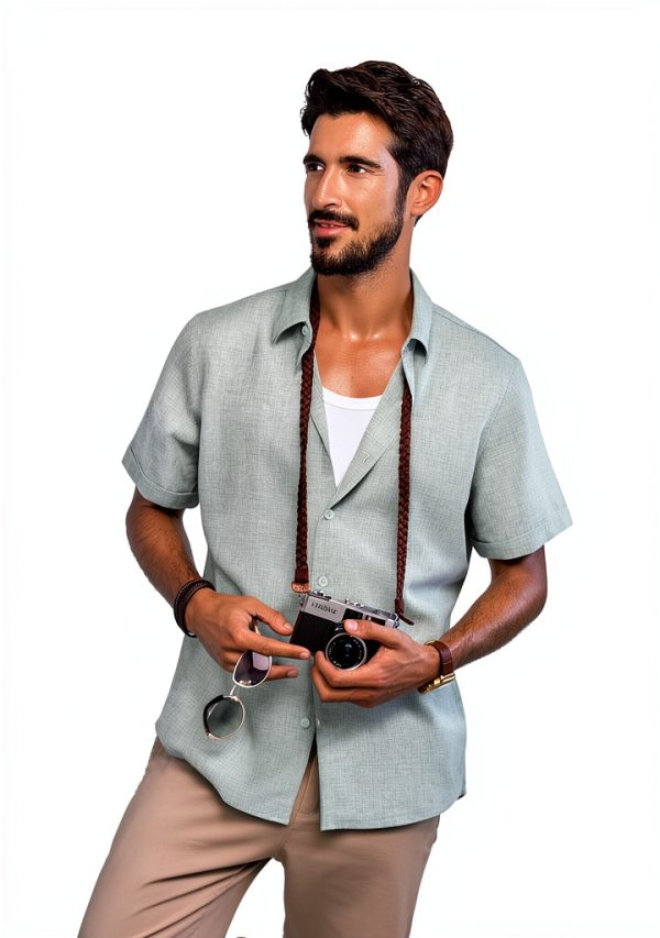 Mens Button Down Shirt Premium Fabric Classic Collar Design-1
