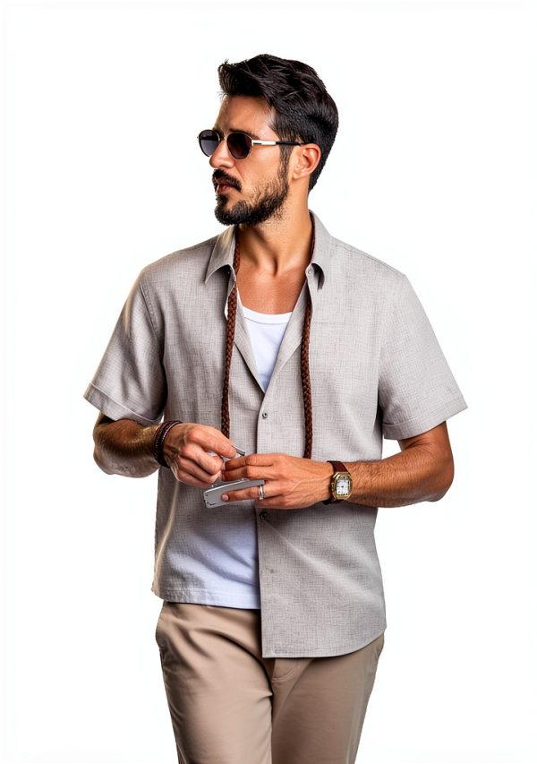 Mens Button Down Shirt Premium Fabric Classic Collar-3
