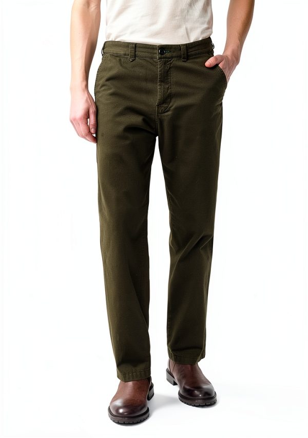 Mens Casual Pants Lightweight Stretch Twill Dark Green-1