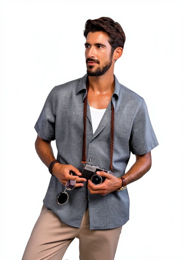 Mens Button Down Shirt Premium Fabric Classic Collar Design-1