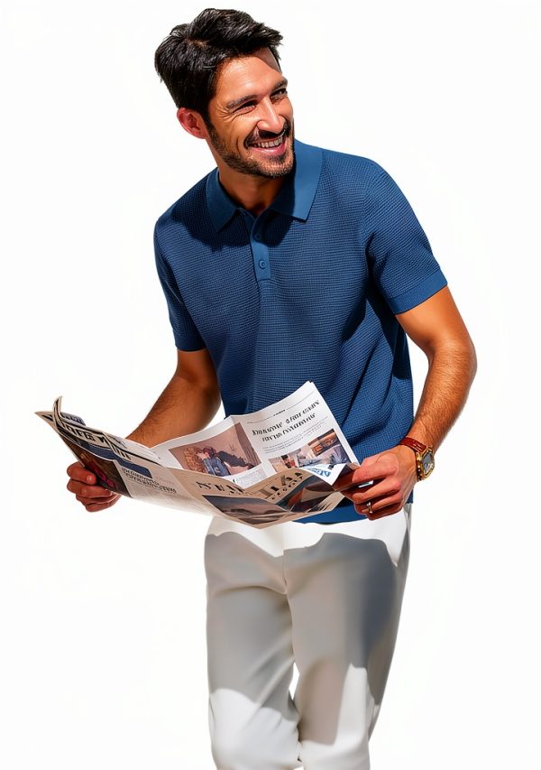 Mens Waffle Knit Polo Shirt Soft Stretch Casual Comfort Fit-2