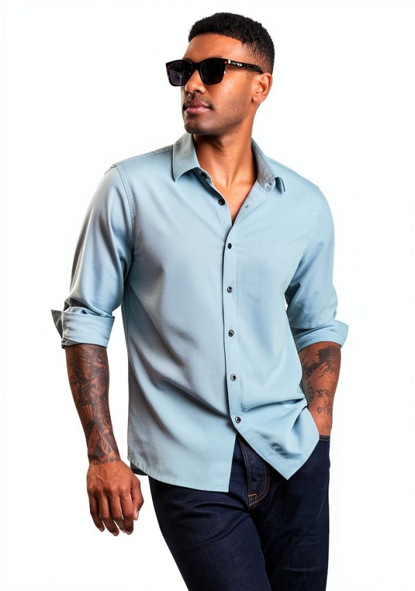 Mens Button Down Shirt Wrinkle Free Stretch Long Sleeve-2