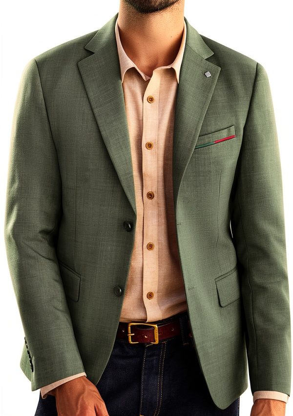 Mens Blazer Lightweight Fabric Removable Brooch Black Olive-0
