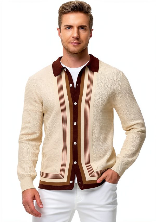 Men Cardigan Sweater Soft Stretch Contrast Color Button-1