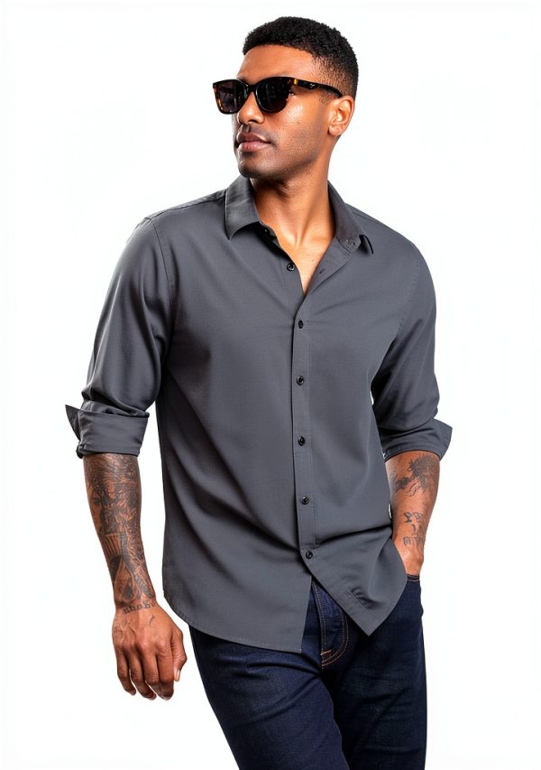 Mens Button Down Shirt Wrinkle Free Stretch Long Sleeve-2