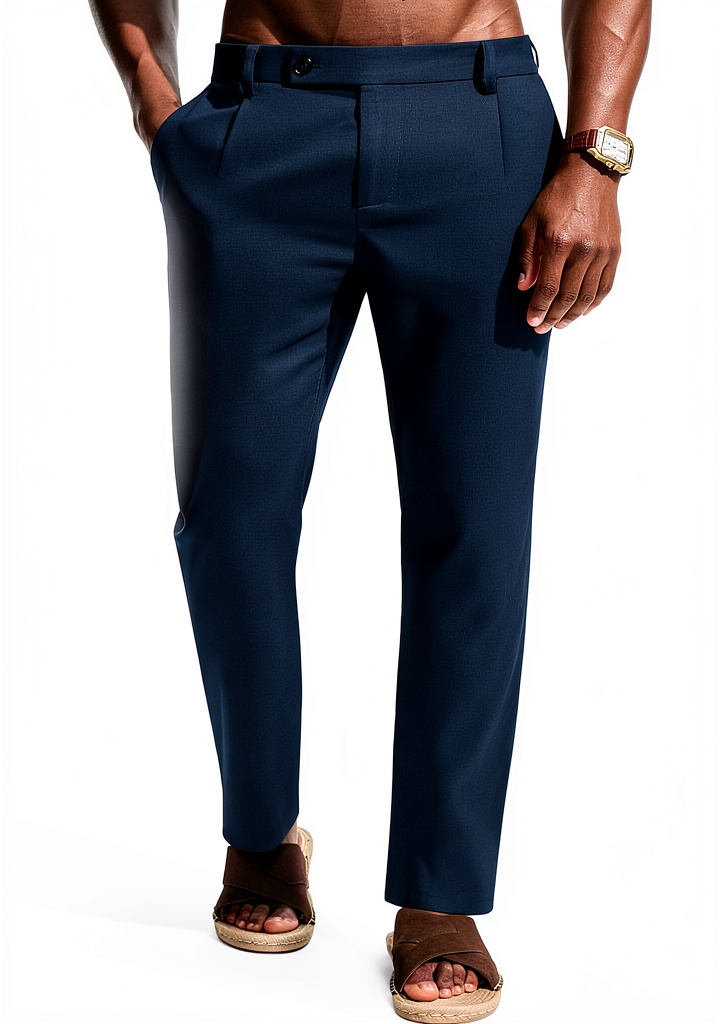 Men wearing linen pants in a casual outdoor setting