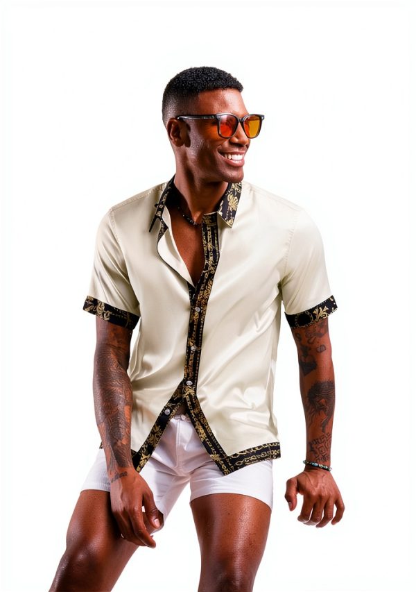 Mens Satin Silk Hawaiian Shirt Short Sleeve Button Down-1