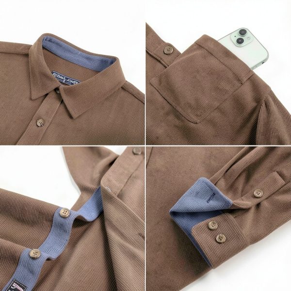 Mens Corduroy Button Down Shirt Soft Wrinkle Resistant-5