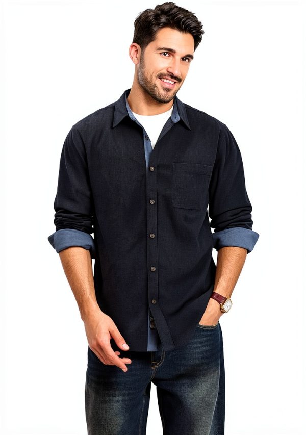 Mens Corduroy Button Down Shirt Soft Wrinkle Resistant-3
