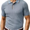 Mens Polo Shirt Viscose Herringbone Texture Golf Casual Wear-0