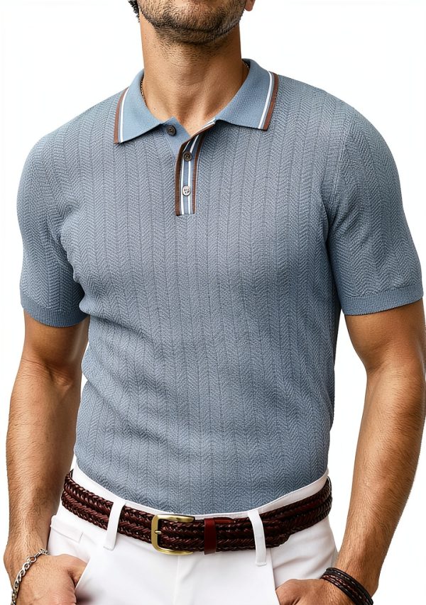 Mens Polo Shirt Viscose Herringbone Texture Golf Casual Wear-0