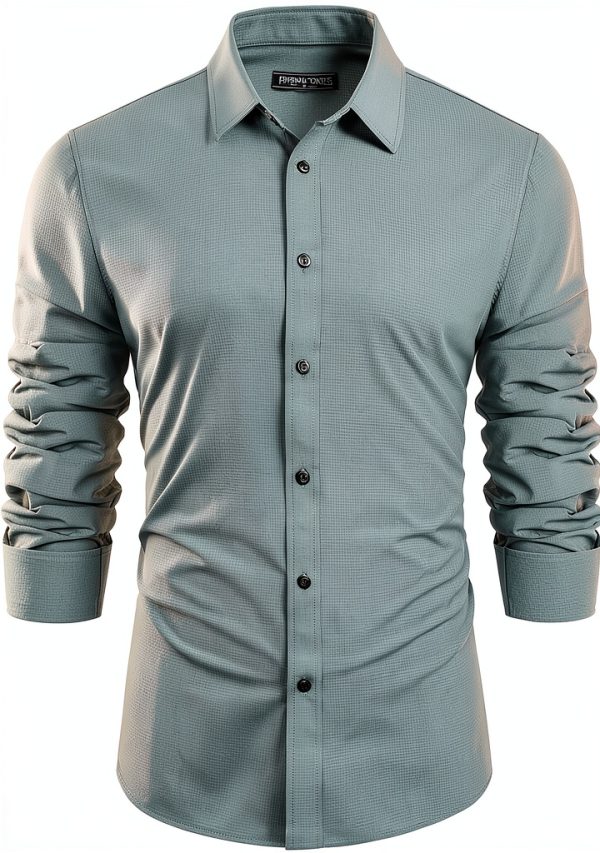 Mens Button Down Shirt Wrinkle Free Stretch Long Sleeve-3
