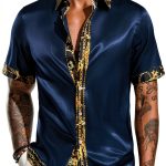 Mens Satin Silk Hawaiian Shirt Short Sleeve Button Down-0