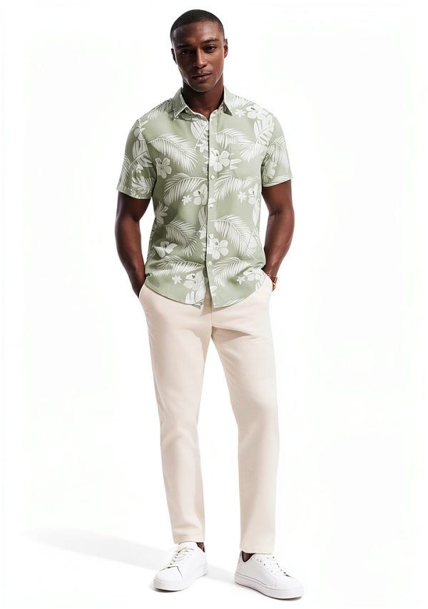 Mens Hawaiian Shirt Polyester Tropical Print Short Sleeve-2