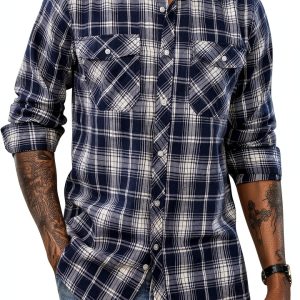 Mens Flannel Shirt Buffalo Plaid Long Sleeve Button Down-0