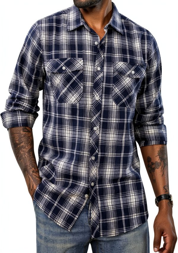 Mens Flannel Shirt Buffalo Plaid Long Sleeve Button Down-0
