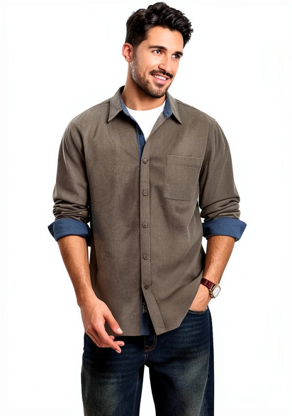 Corduroy Button Down Shirt Mens Soft Comfortable Long Sleeve-3