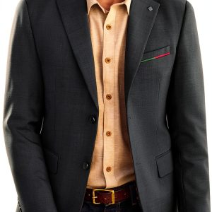 Mens Blazer Lightweight Fabric Removable Brooch Olive Green-0