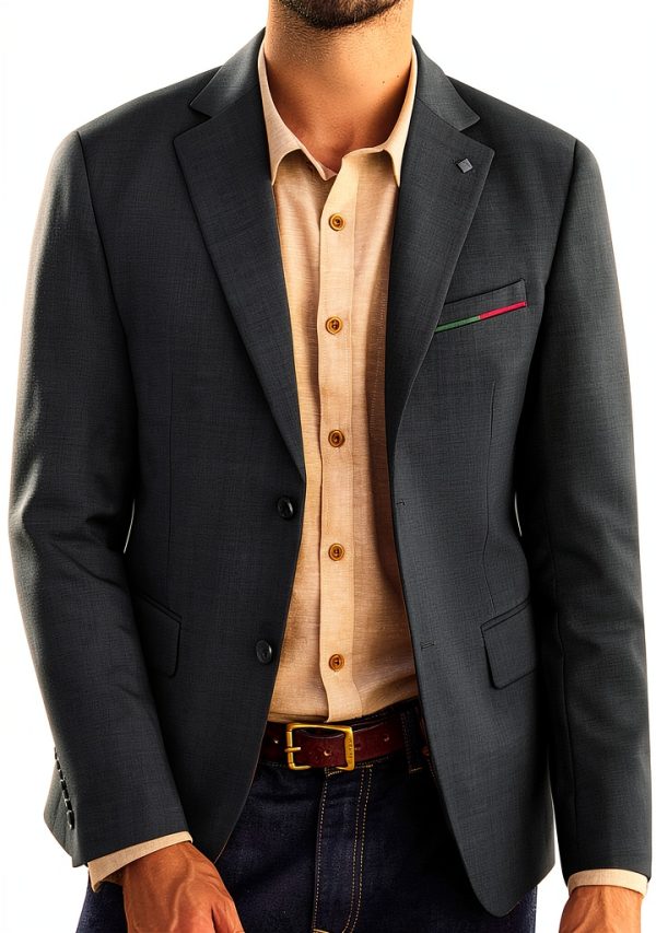 Mens Blazer Lightweight Fabric Removable Brooch Olive Green-0