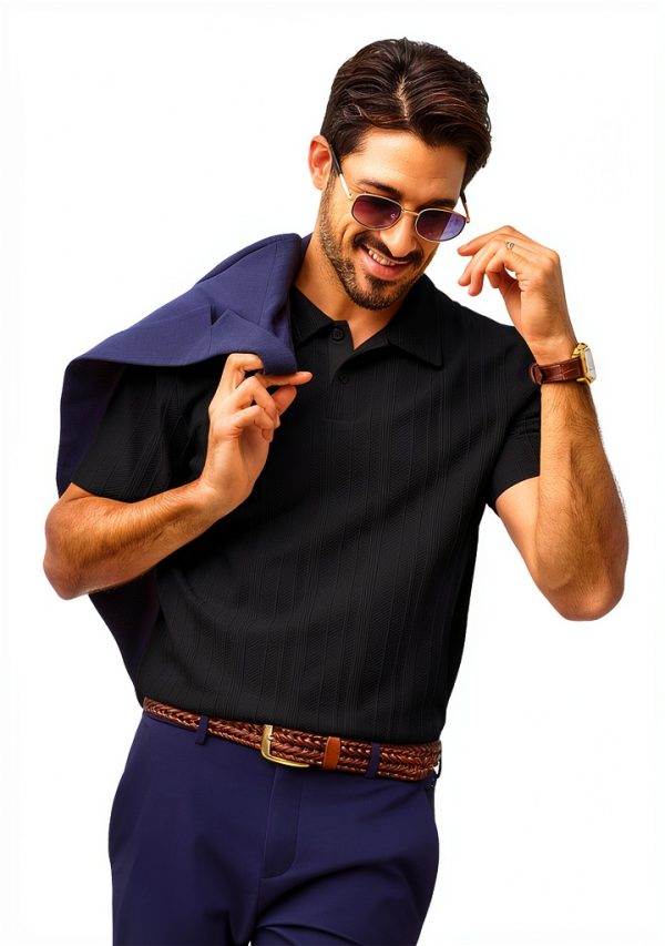 Mens Polo Shirt Soft Pique Knit Classic Collar Design-1