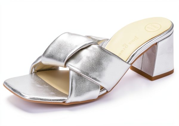PAUL GREEN Womens Slide Sandals Leather Lined Aluminium-6