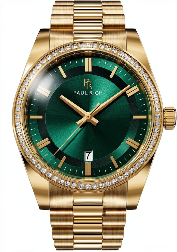 Paul Rich Mens Watch Green Dial Quartz Movement Gold Silver-0