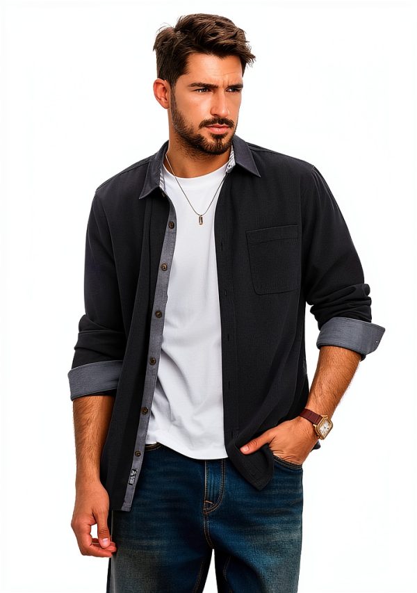 Mens Corduroy Button Down Shirt Soft Wrinkle Resistant-1