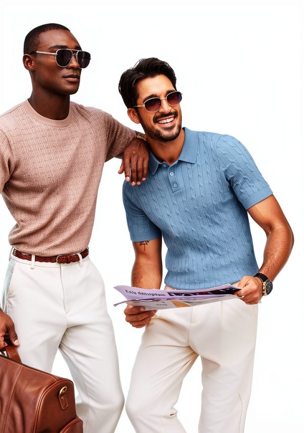 PJ PAUL JONES Mens Textured Knit Polo Shirts Lyocell Fabric-4