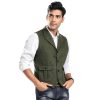 Men's Tweed Vest Retro Design Slim Fit Army Green Coffee-4