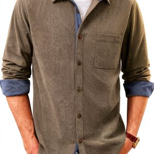 Corduroy Button Down Shirt Mens Soft Comfortable Long Sleeve-0