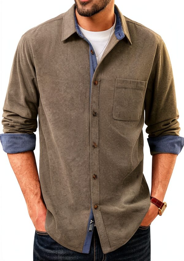 Corduroy Button Down Shirt Mens Soft Comfortable Long Sleeve-0
