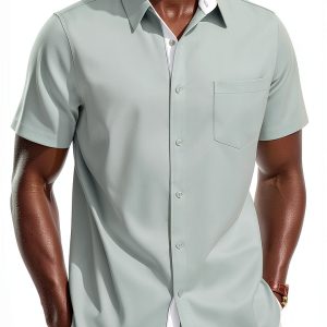 Mens Silk Button Down Shirt Premium Fabric Multiple Colors-0