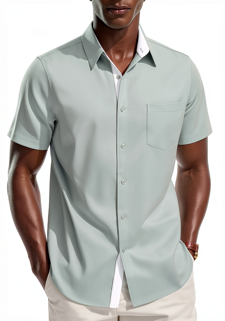 Men wearing the silk button-down shirt in a professional setting