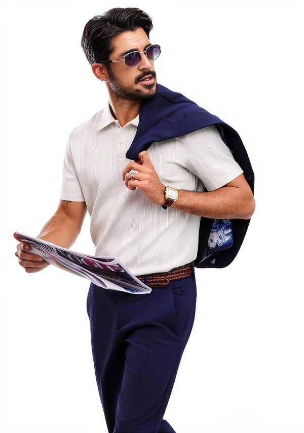 Men's Polo Shirt Soft Pique Knit Classic Collar Versatile-4