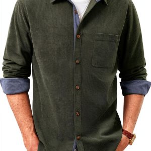 Mens Corduroy Button Down Shirt Soft Wrinkle Resistant Long-0